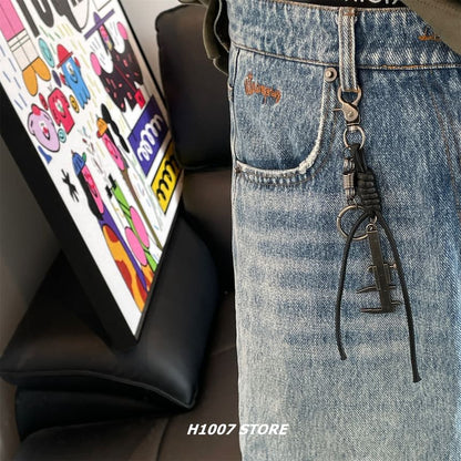 Caliper Alloy Faux Leather Jeans Hanging Decoration