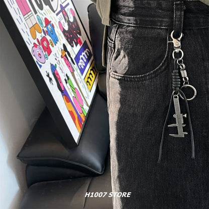 Caliper Alloy Faux Leather Jeans Hanging Decoration