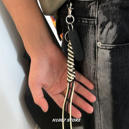 Braided Faux Leather Alloy Jeans Hanging Decoration