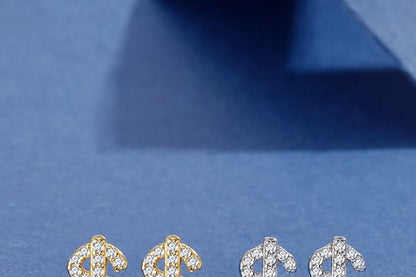 Sterling Silver Dollar Sign Rhinestone Ear Stud / Set