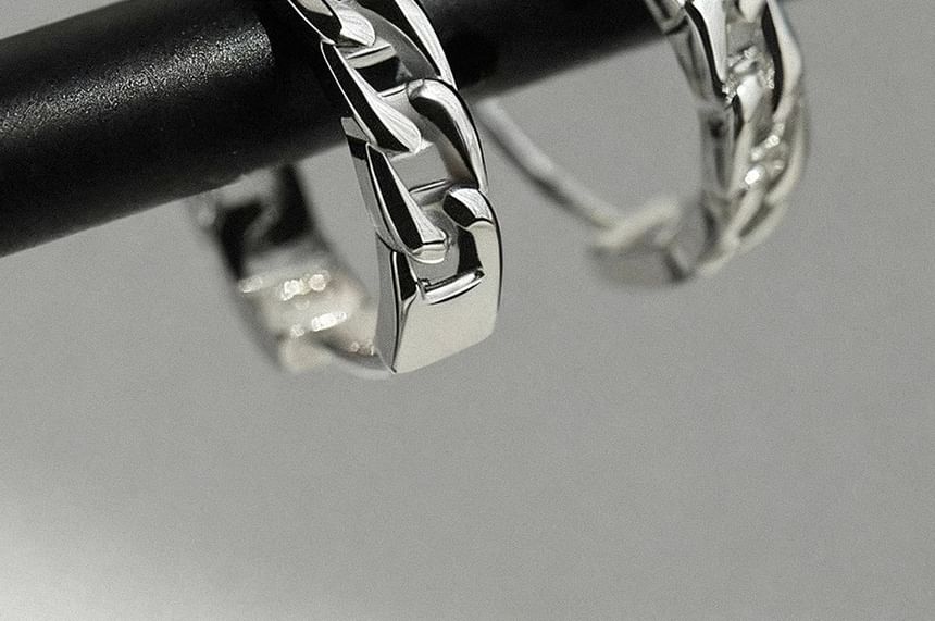 Sterling Silver Chain Huggie Earring / Set