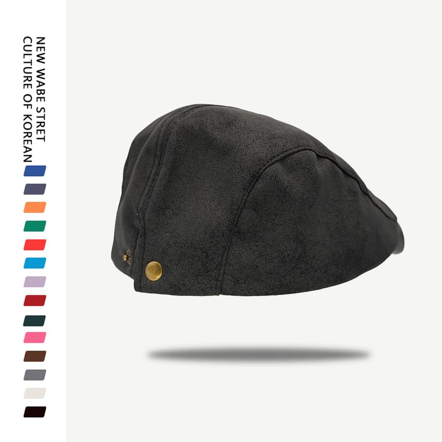 Faux Leather Brim Faux Suede Flat Cap
