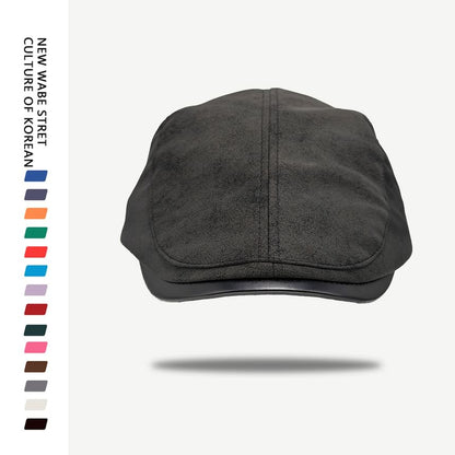 Faux Leather Brim Faux Suede Flat Cap
