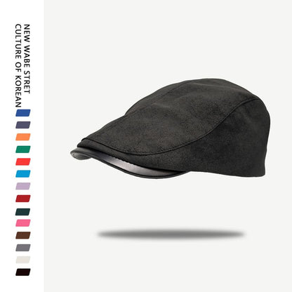 Faux Leather Brim Faux Suede Flat Cap
