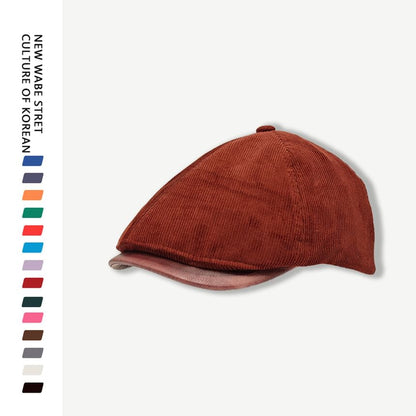Faux Leather Brim Corduroy Flat Cap