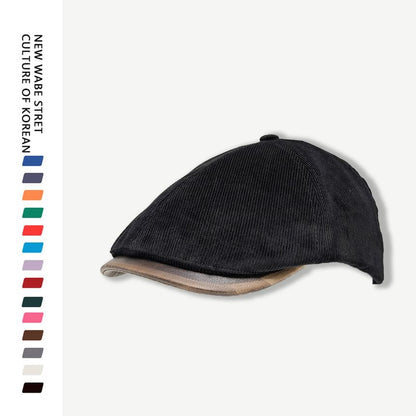 Faux Leather Brim Corduroy Flat Cap