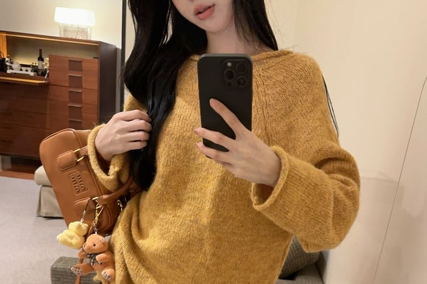 V-Neck Lace Panel Plain Sweater
