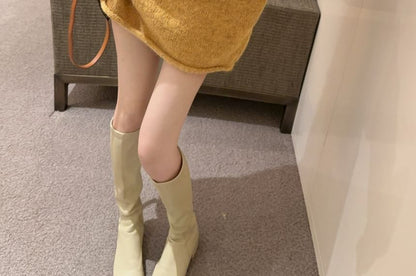 V-Neck Lace Panel Plain Sweater