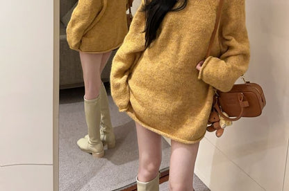 V-Neck Lace Panel Plain Sweater