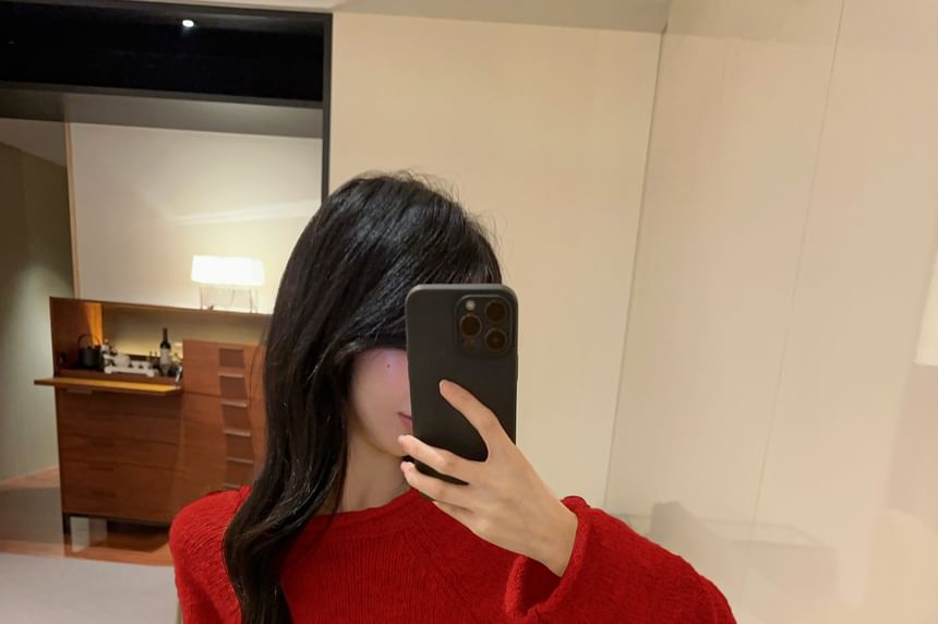 V-Neck Lace Panel Plain Sweater