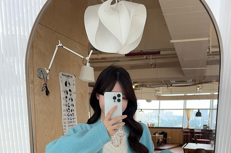 Plain Button-Up Cardigan or Sleeveless Lace Top