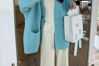 Plain Button-Up Cardigan or Sleeveless Lace Top