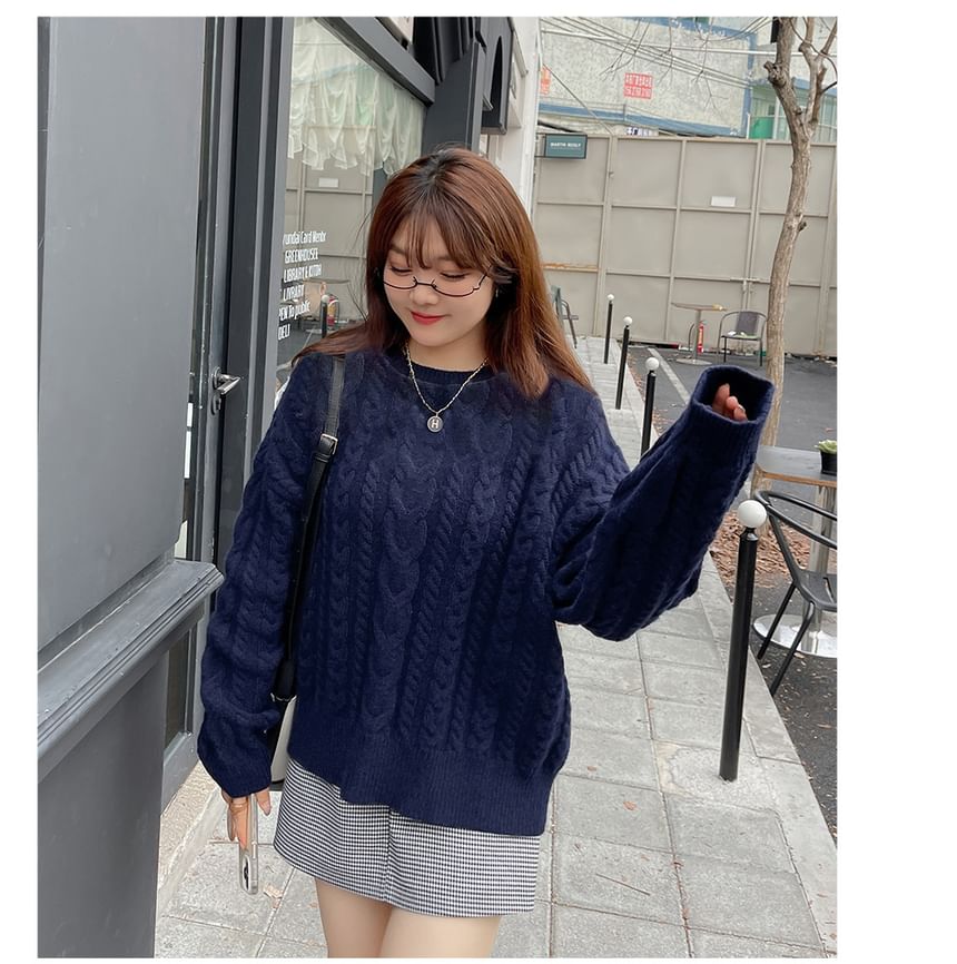 Cable Knit Sweater with Crew Neckline