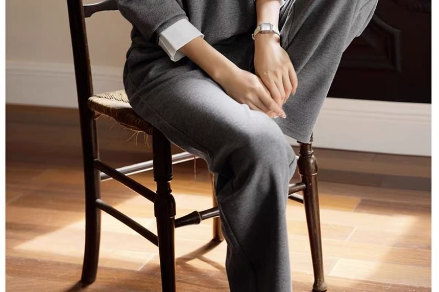 Mock Two-Piece Notched Pullover & Straight Leg Sweatpants Set