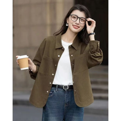 Scoop Hem Plain Shirt with Long Sleeves