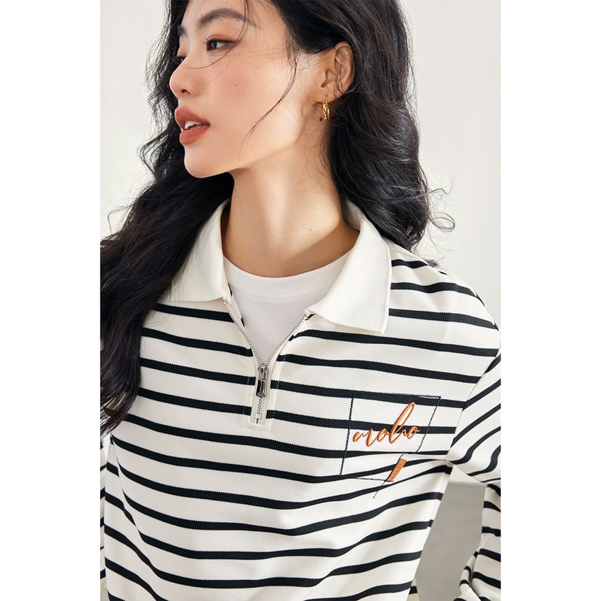 Striped Polo Top with Long Sleeves