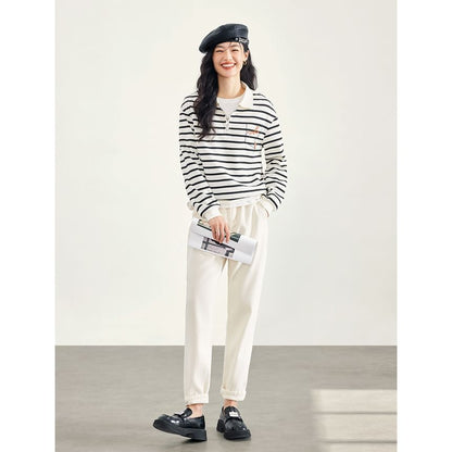 Striped Polo Top with Long Sleeves