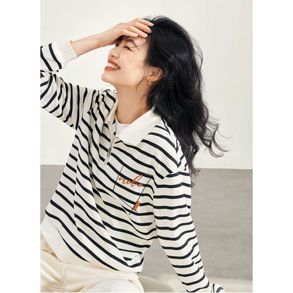 Striped Polo Top with Long Sleeves