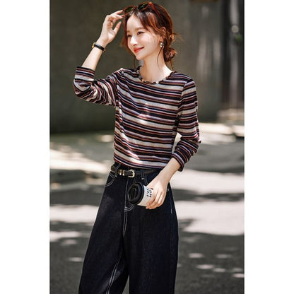 Striped Tee with Crewneck & Long Sleeves
