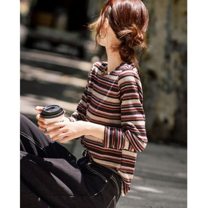 Striped Tee with Crewneck & Long Sleeves