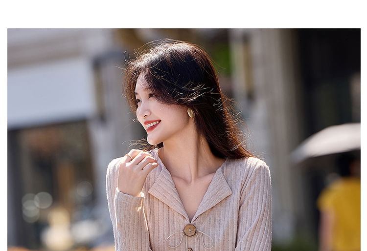 Button-Up Knit Top with Long Sleeves