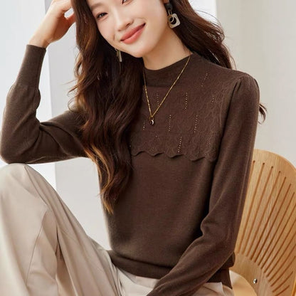 Glitter Knit Top with Mock Neck & Long Sleeves
