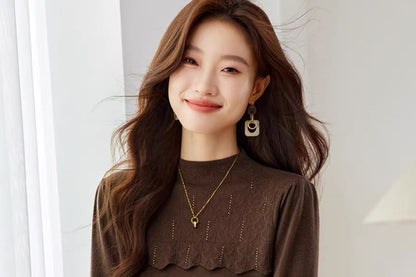 Glitter Knit Top with Mock Neck & Long Sleeves