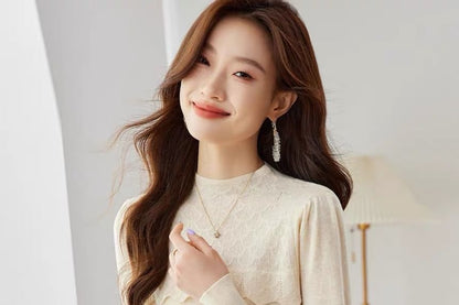 Glitter Knit Top with Mock Neck & Long Sleeves