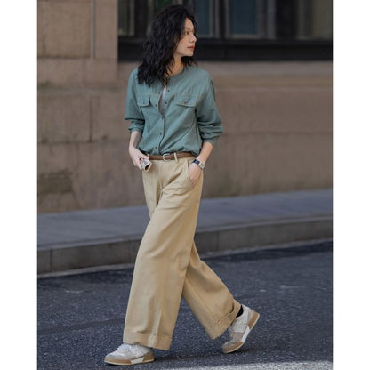 Long-Sleeve Shirt with Frill Trim Detail