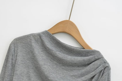Asymmetric Ruched Slim-Fit Mock-Neck Long-Sleeve Tee
