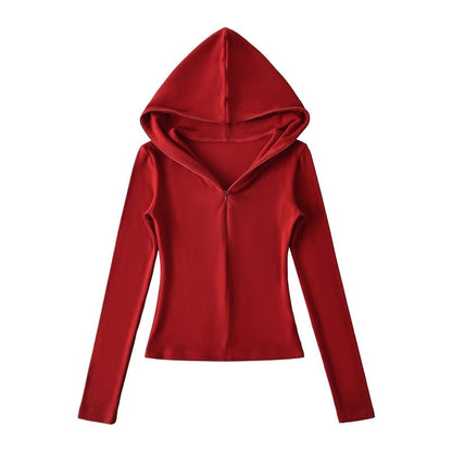 Solid Half-Zip Slim-Fit Hooded Sweatshirt