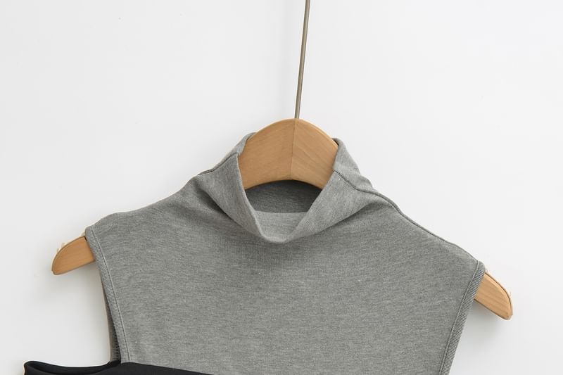 Two-Tone Slim-Fit Top with Mock Two-Piece Design, Turtleneck & Cold Shoulder Sleeves