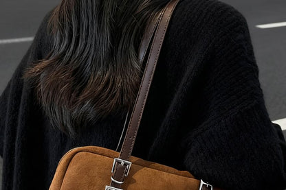 Faux Leather Buckled Strap Shoulder Bag