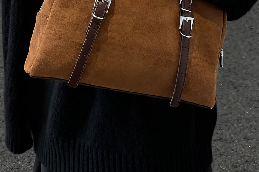 Faux Leather Buckled Strap Shoulder Bag