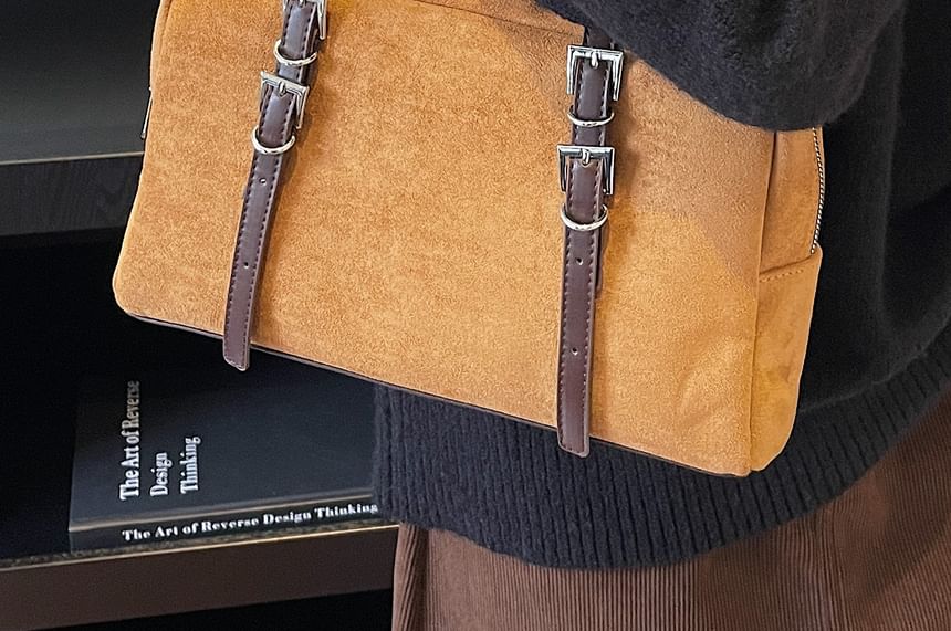 Faux Leather Buckled Strap Shoulder Bag