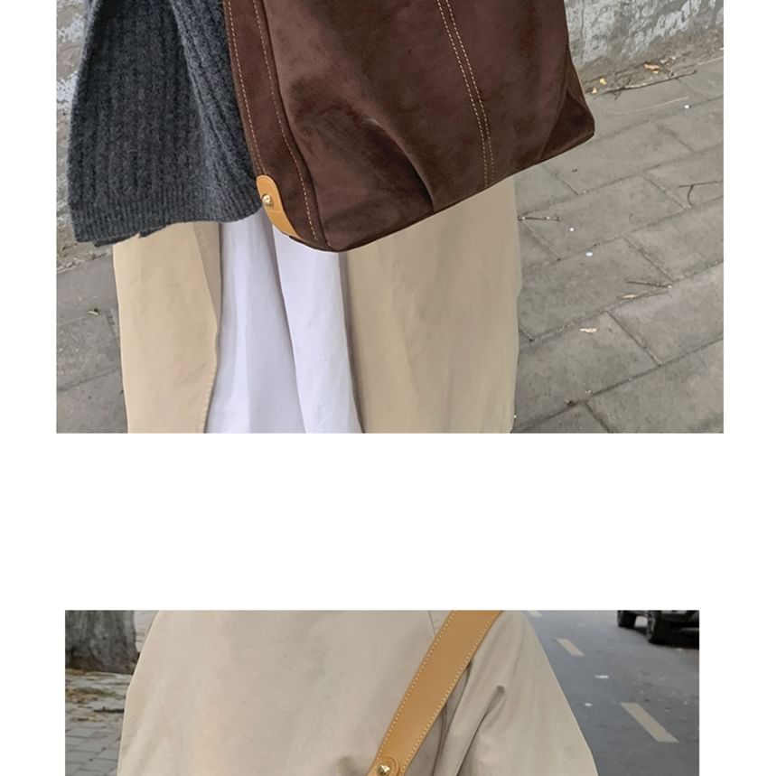 Panel Faux Suede Shoulder Bag