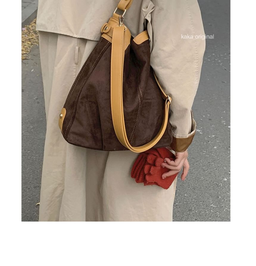 Panel Faux Suede Shoulder Bag