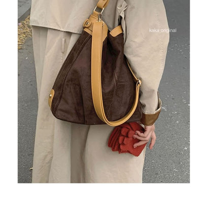 Panel Faux Suede Shoulder Bag