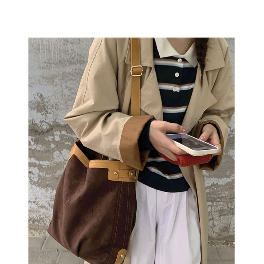 Panel Faux Suede Shoulder Bag