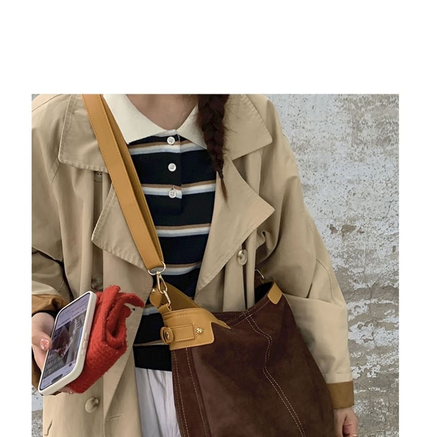 Panel Faux Suede Shoulder Bag