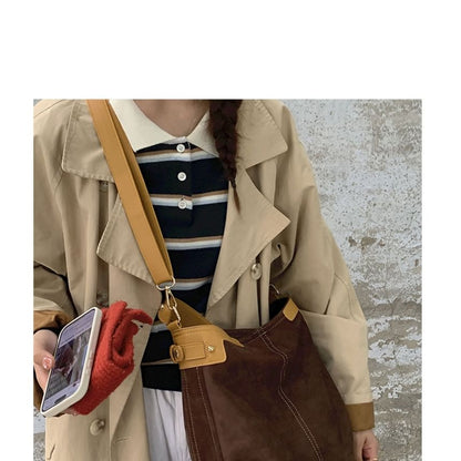 Panel Faux Suede Shoulder Bag