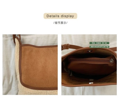 Panel Faux Shearling Crossbody Shoulder Bag