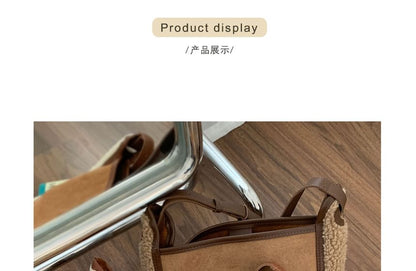 Panel Faux Shearling Crossbody Shoulder Bag