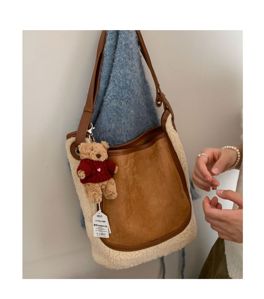 Panel Faux Shearling Crossbody Shoulder Bag