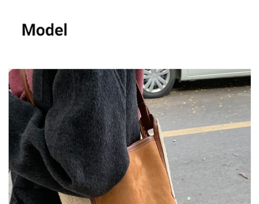 Panel Faux Shearling Crossbody Shoulder Bag