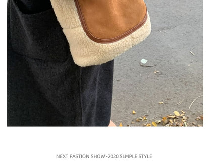Panel Faux Shearling Crossbody Shoulder Bag