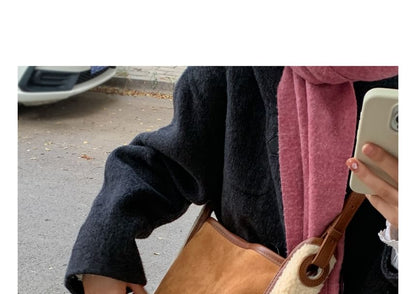 Panel Faux Shearling Crossbody Shoulder Bag