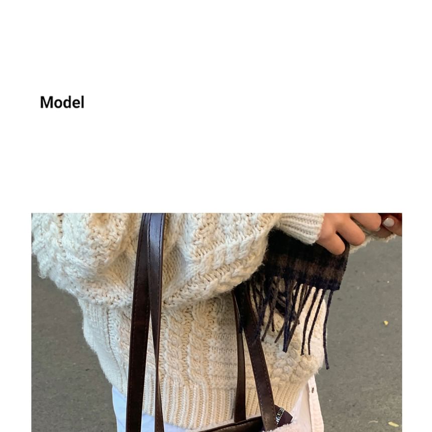 Belted Fleece Panel Faux Leather Shoulder Bag