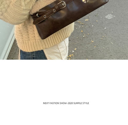 Belted Fleece Panel Faux Leather Shoulder Bag
