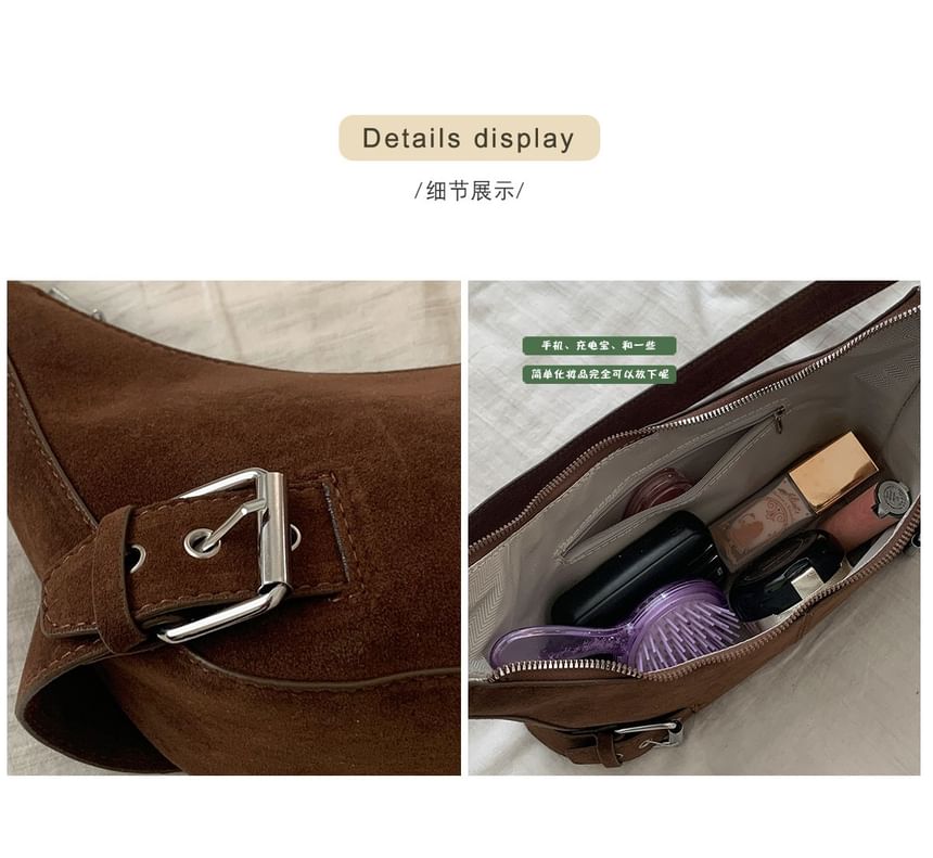 Buckled Faux Suede Shoulder Bag